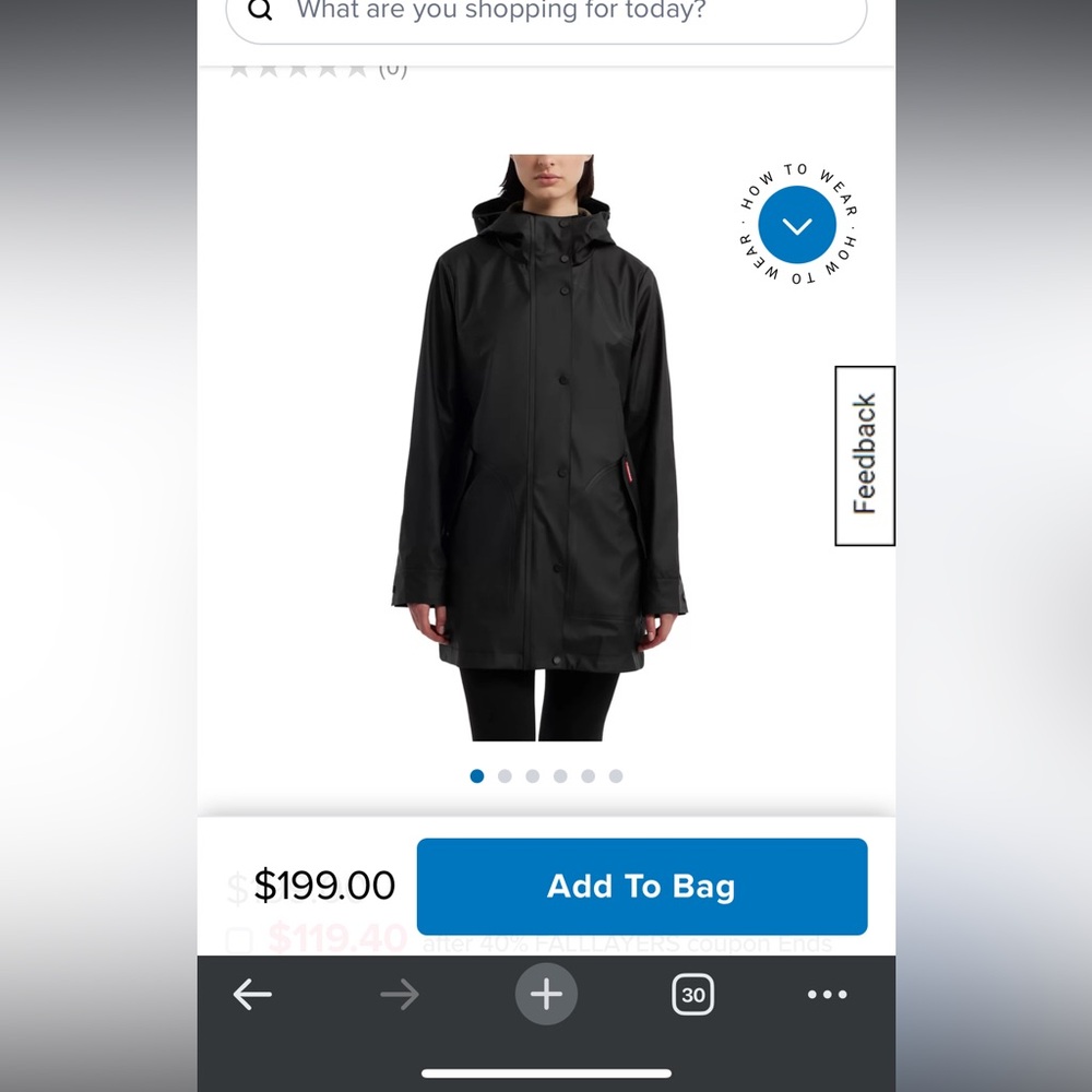 Hunter Women's Black Rain Jacket